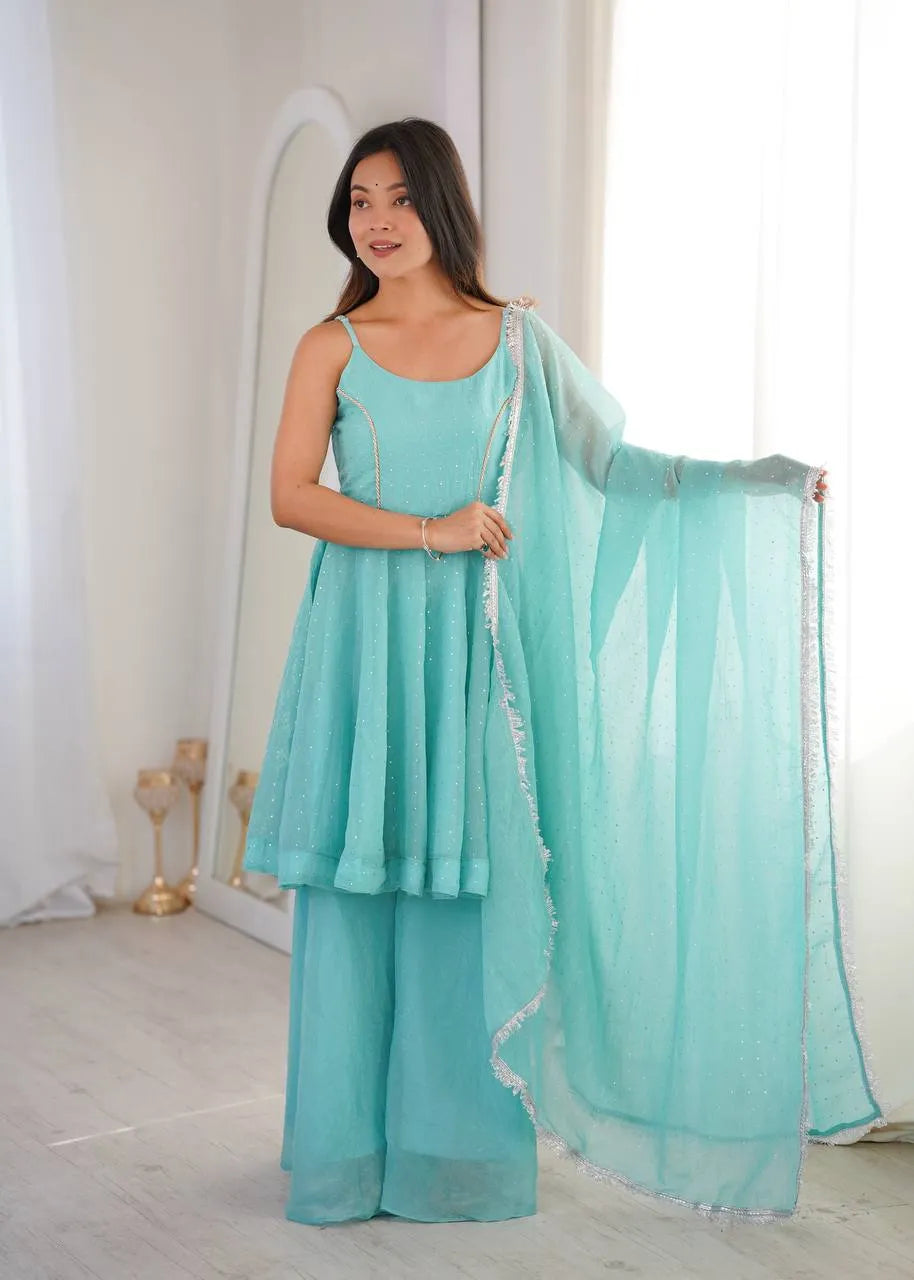 aqua blue sharara set