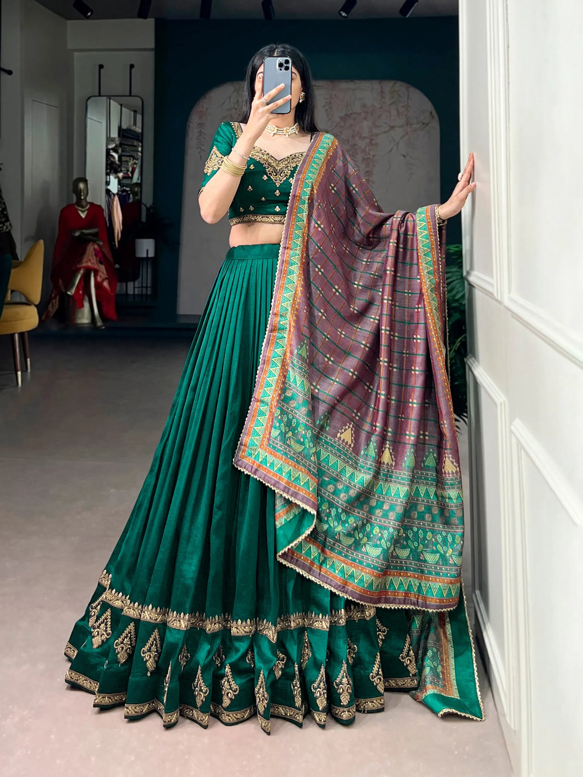 battle green lehenga set