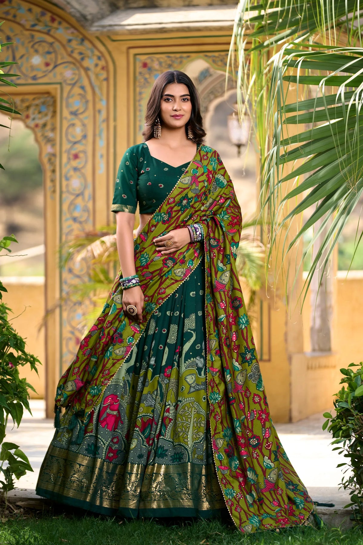 battle green lehenga