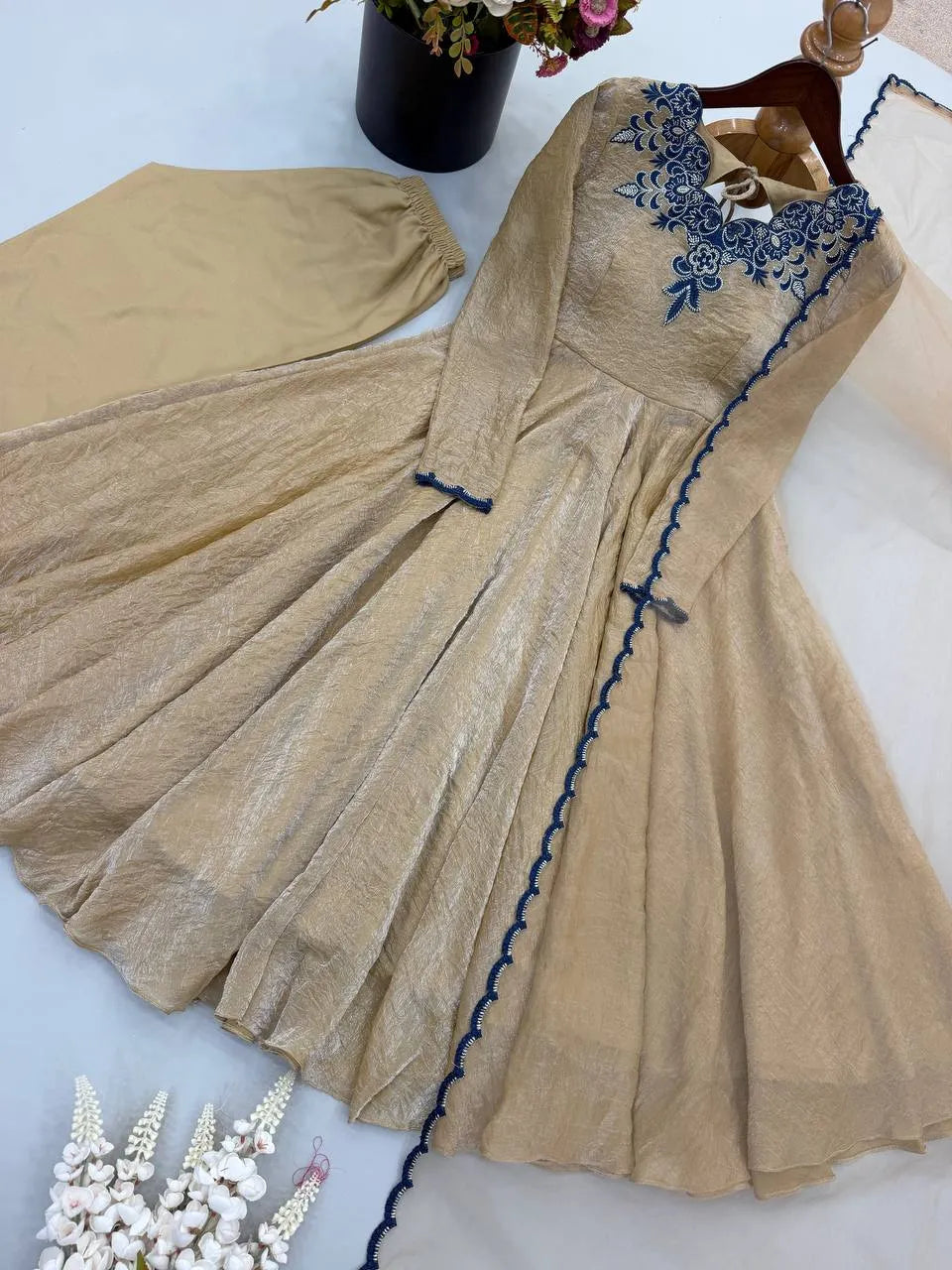 beige designer gown set
