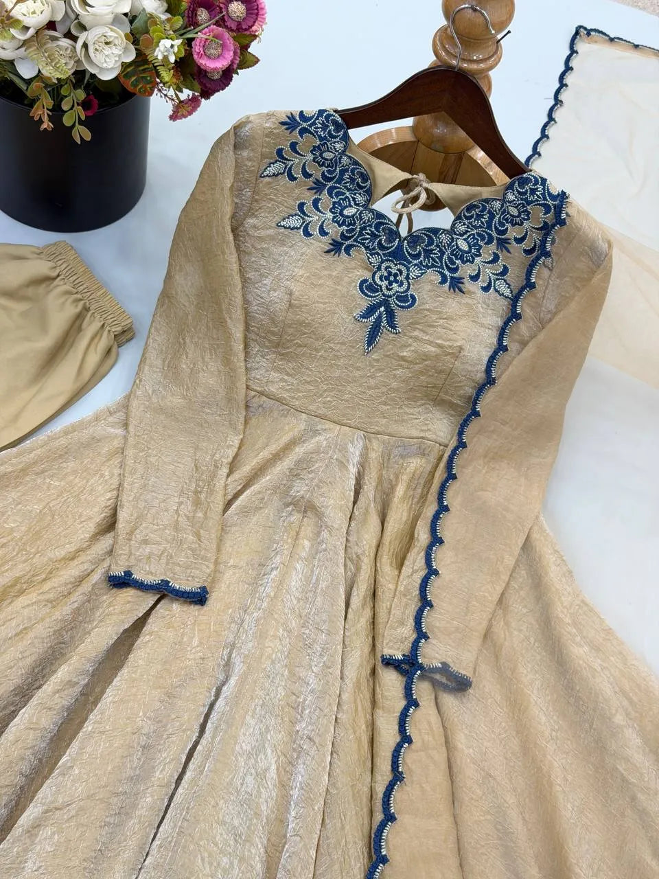 beige gown with dupatta