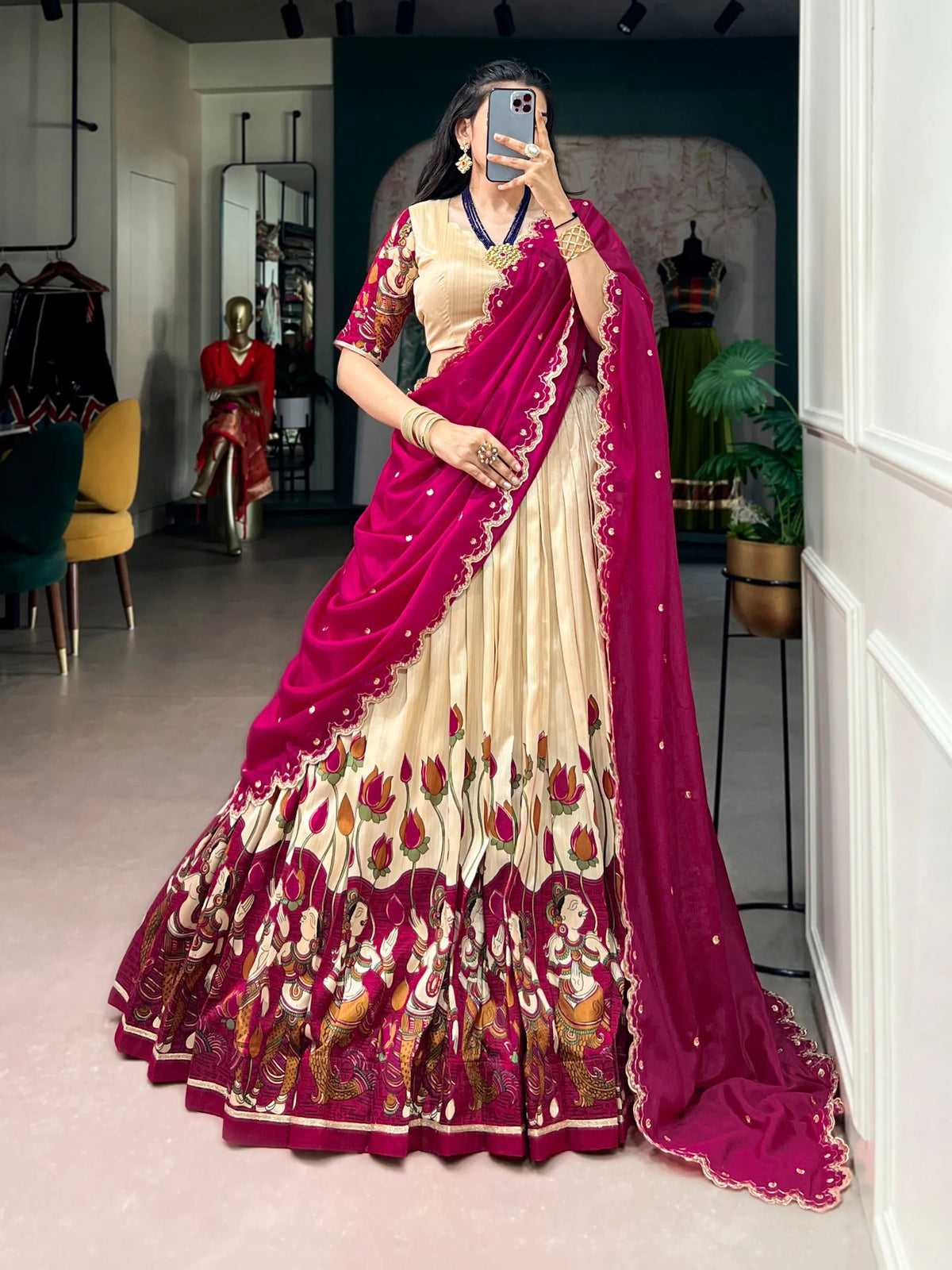 beige tasar choli set