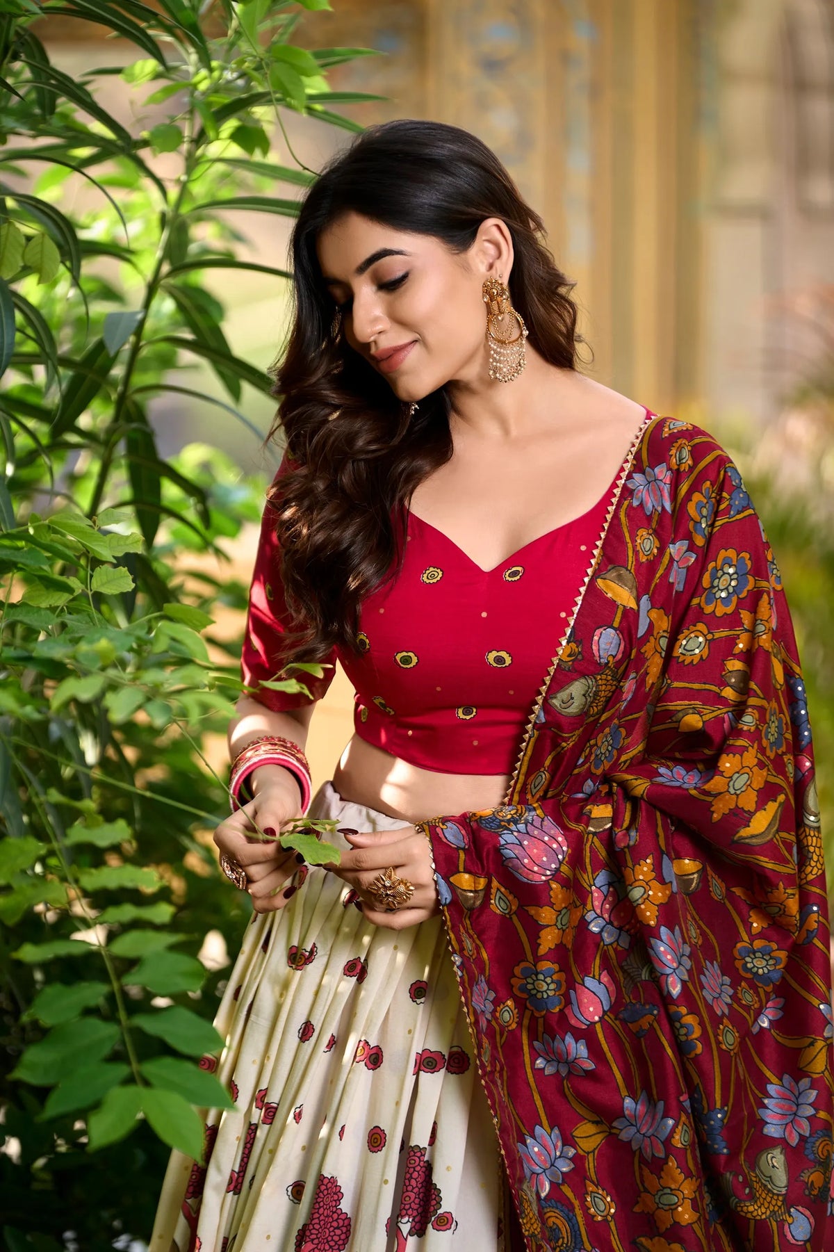 beige tasar lehenga