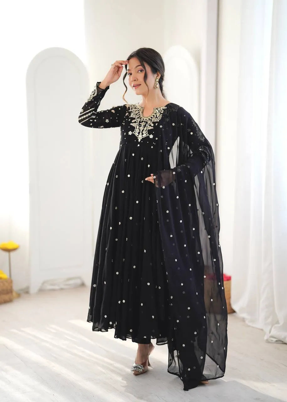 black anarkali gown set