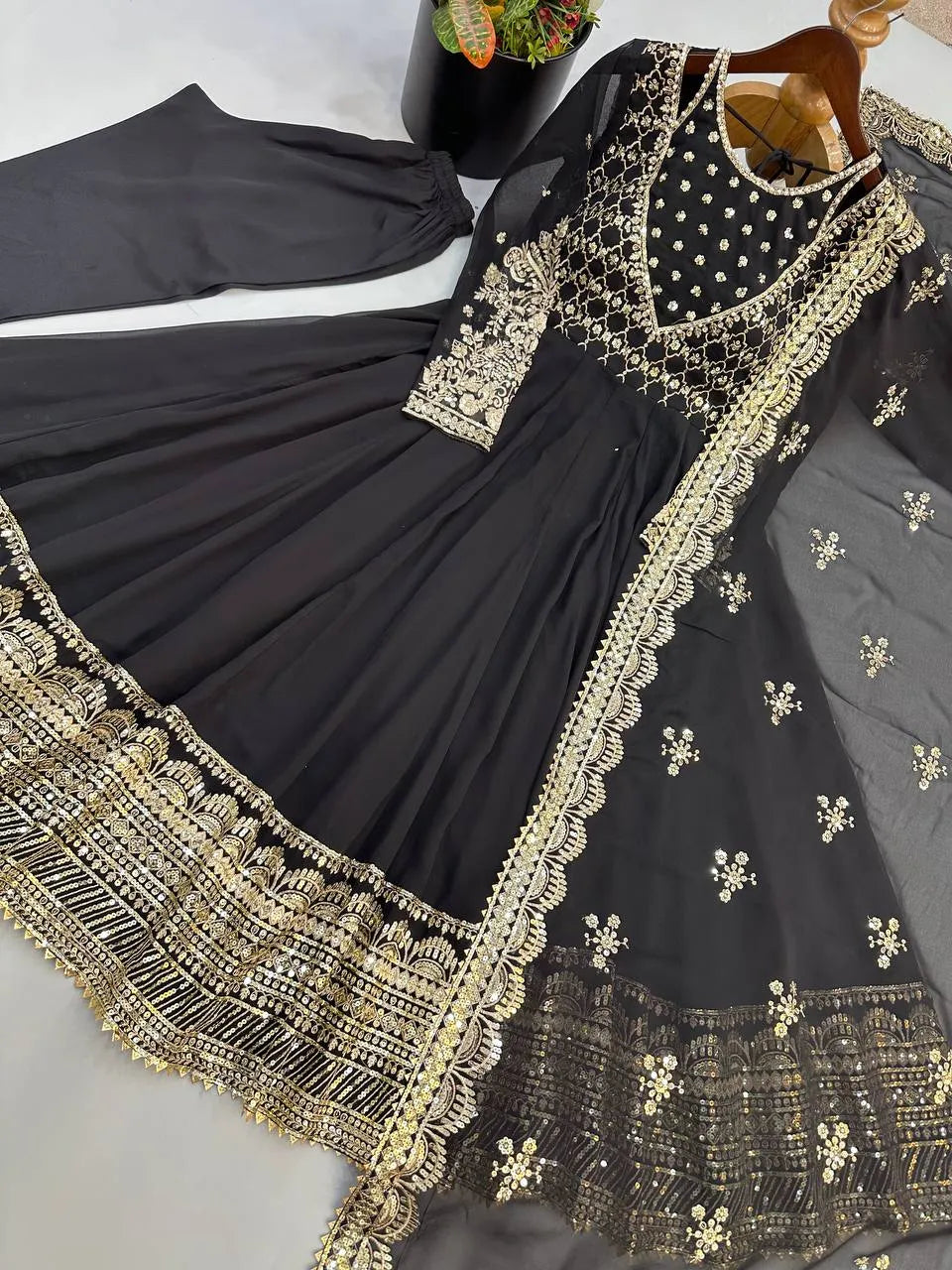 black designer gown set