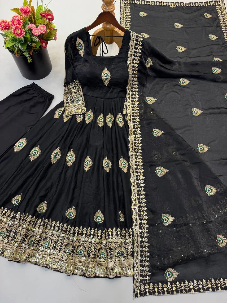 black fendy silk anarkali