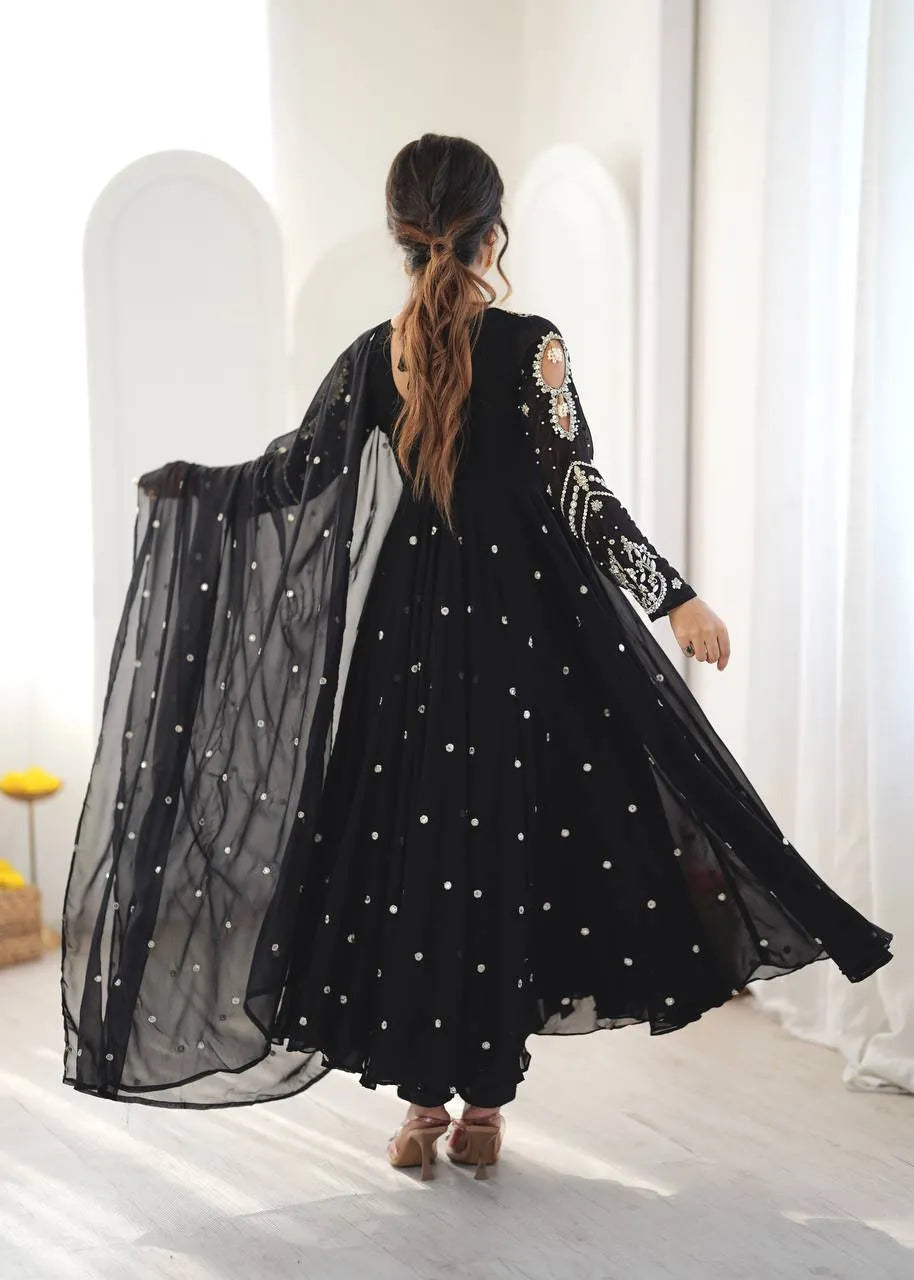 black flared gown set