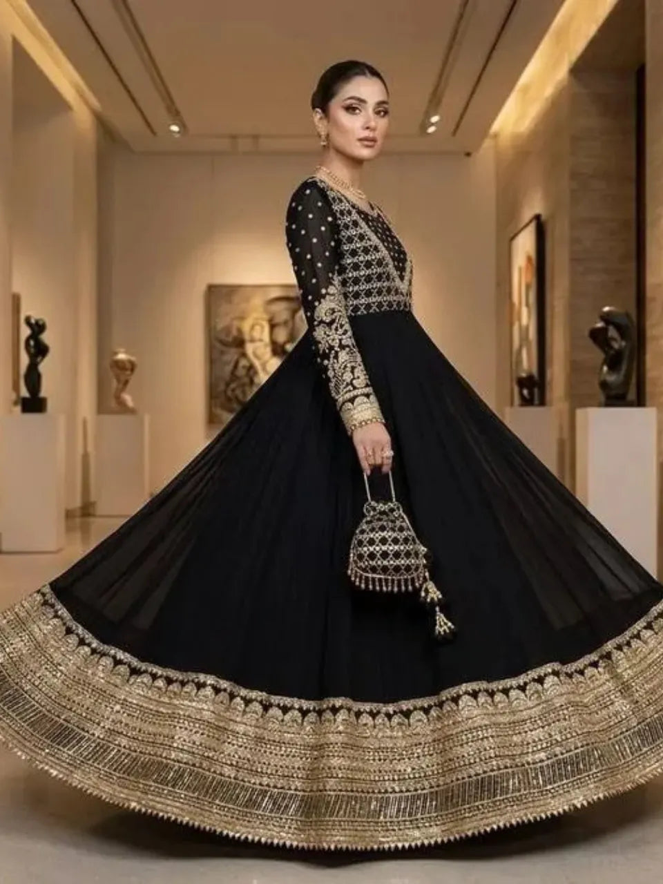 black georgette gown women
