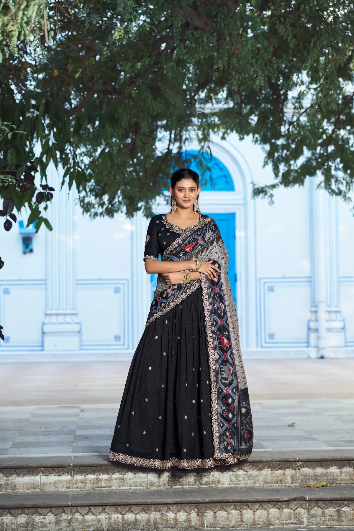 black ikkat lehenga