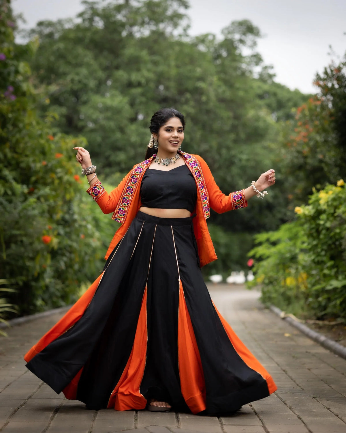 black orange lehenga set