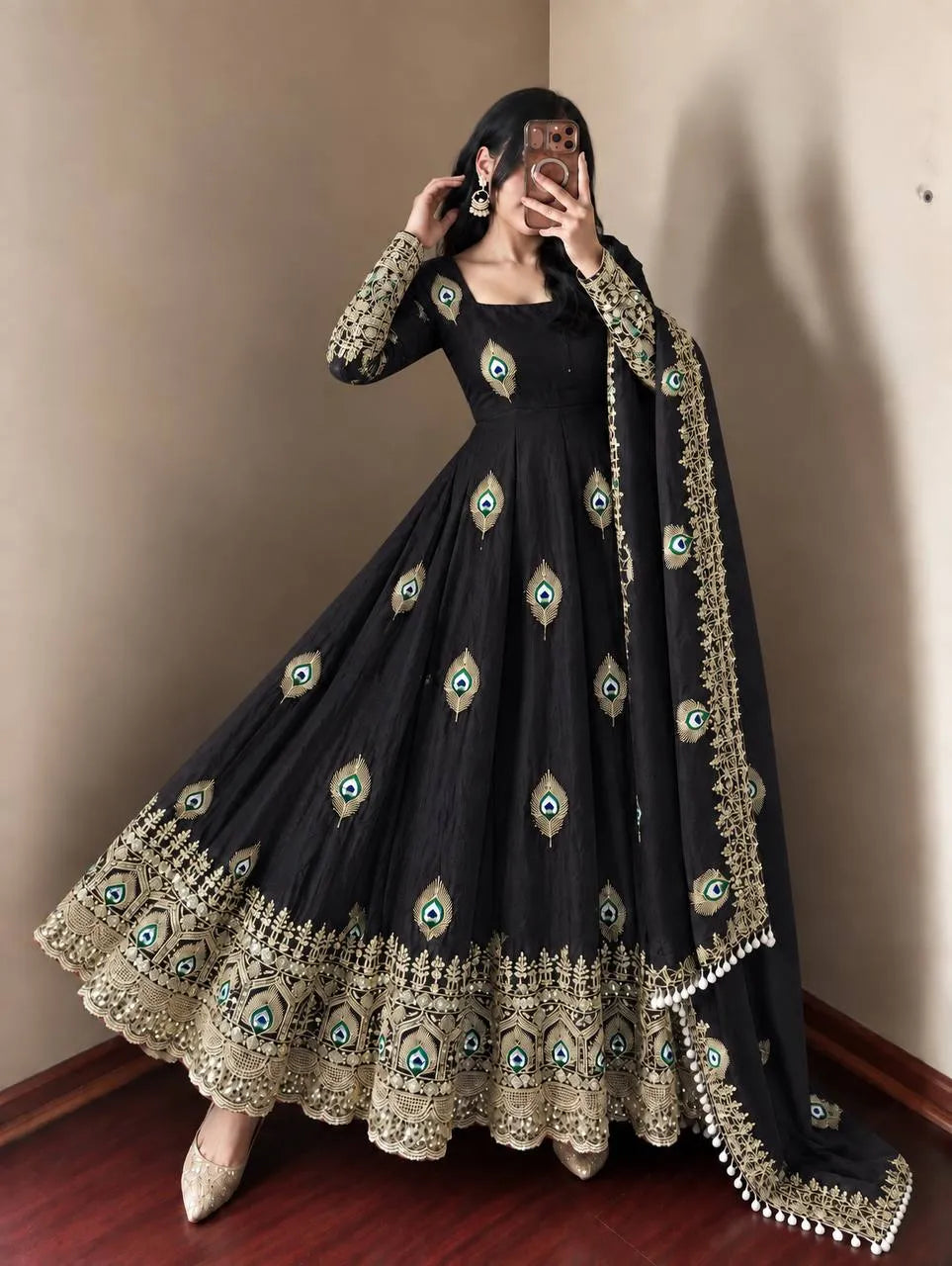 black peacock gown set