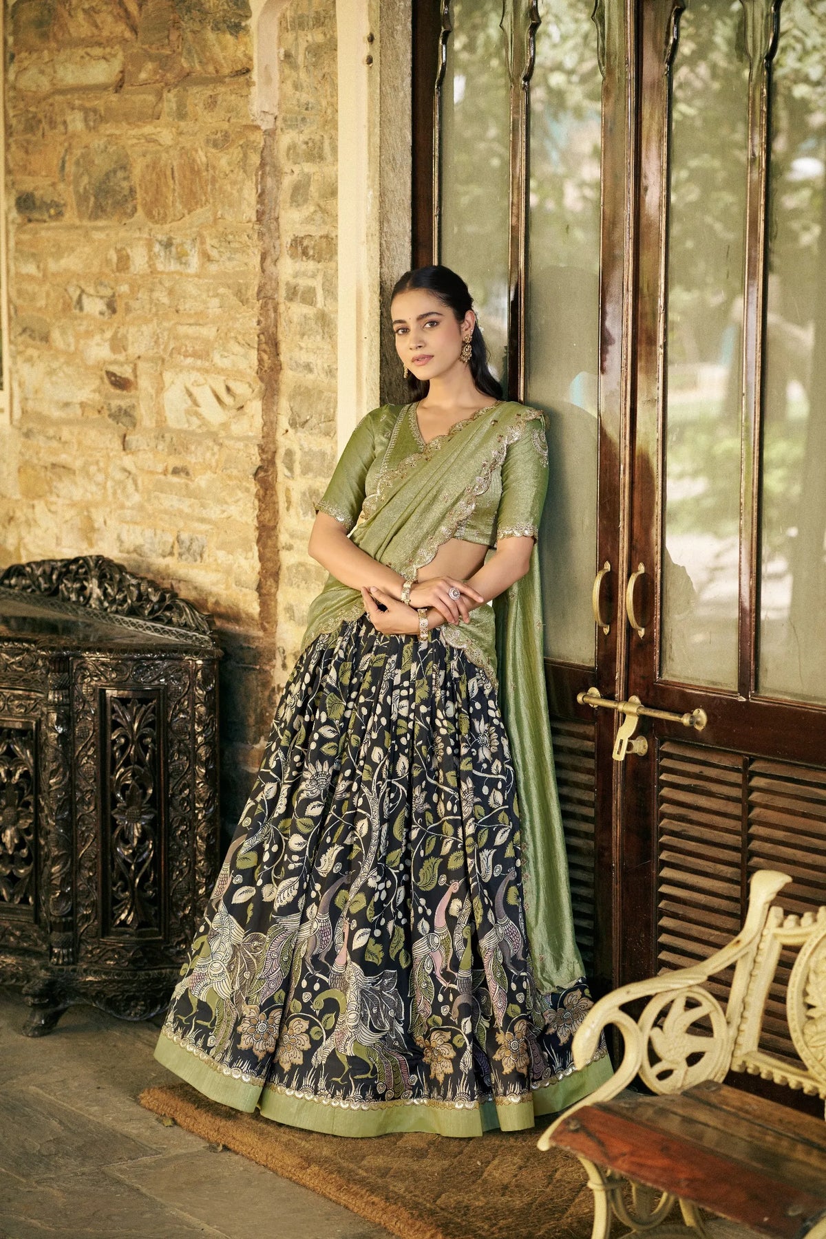 black tasar lehenga look