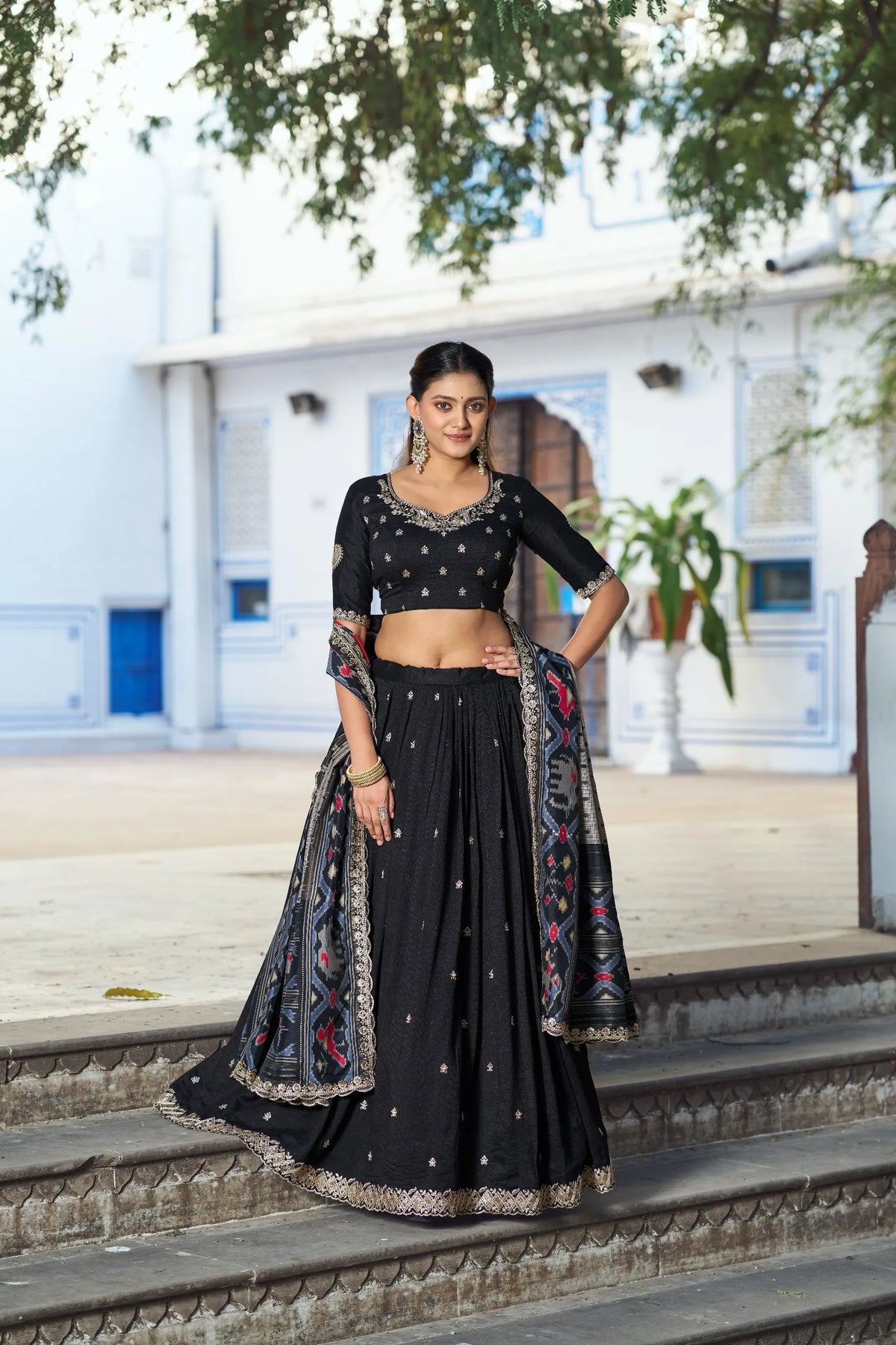 black vichitra lehenga