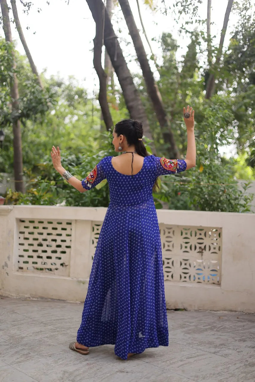 blue bandhani long kurti