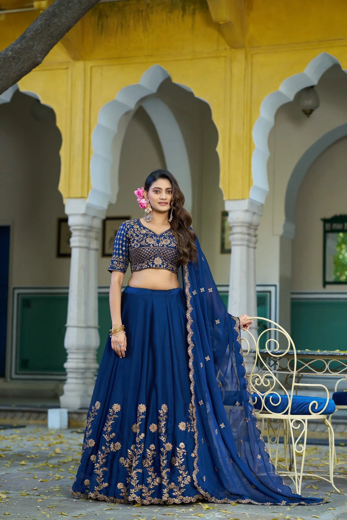 blue floral rangoli lehenga choli