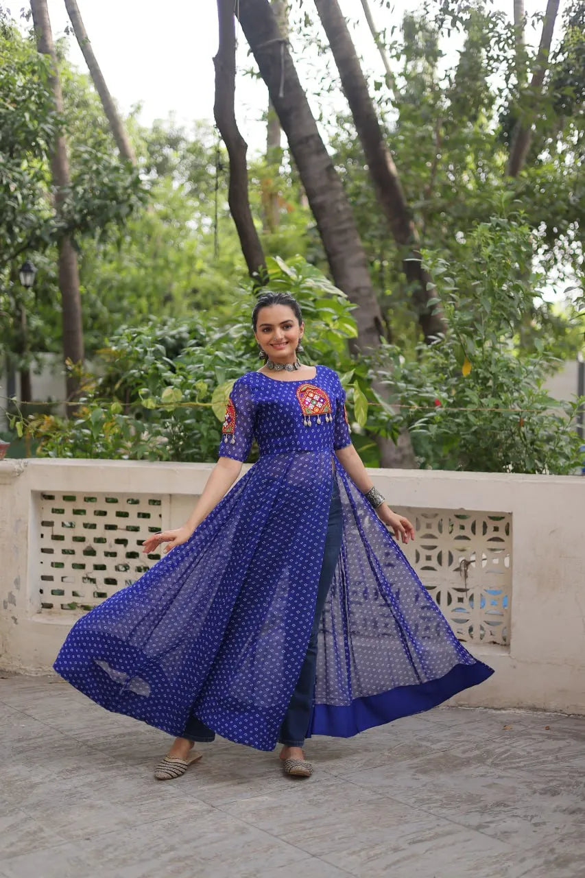 blue front open kurti