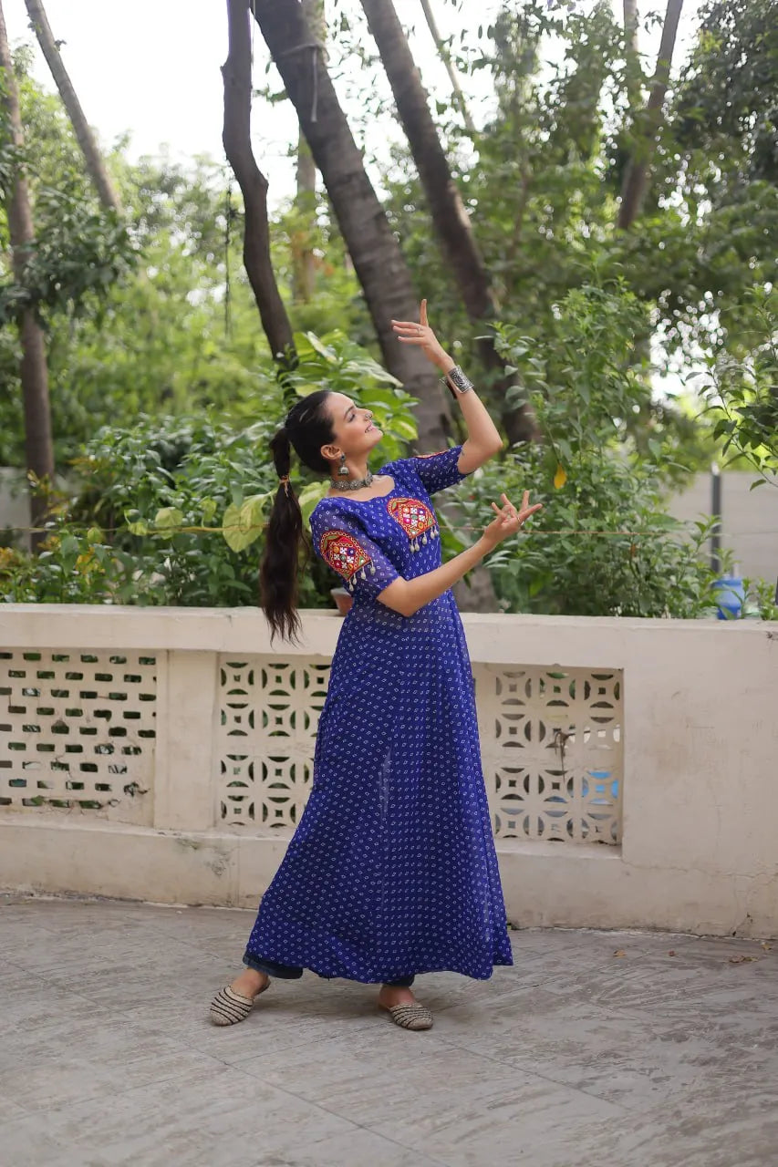 blue kutchi work kurti