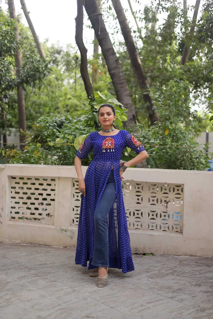 blue navratri long kurti