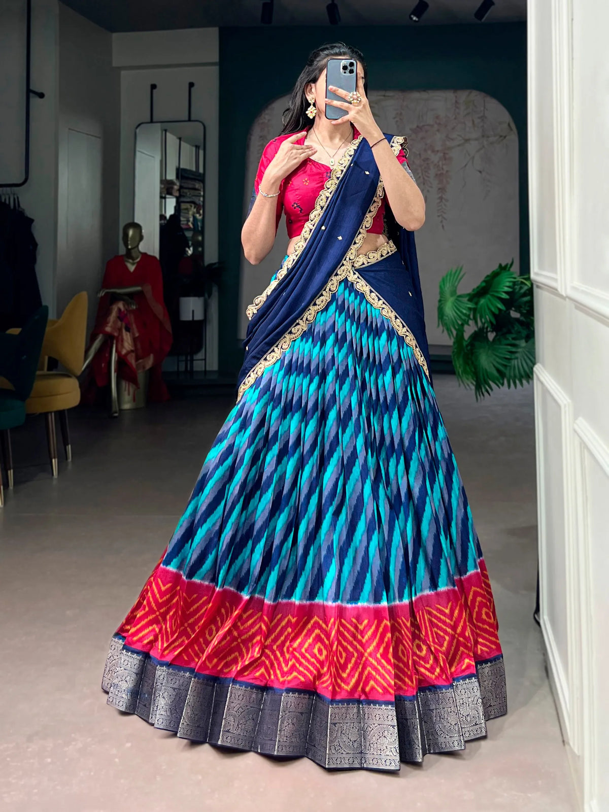 blue pink lehenga