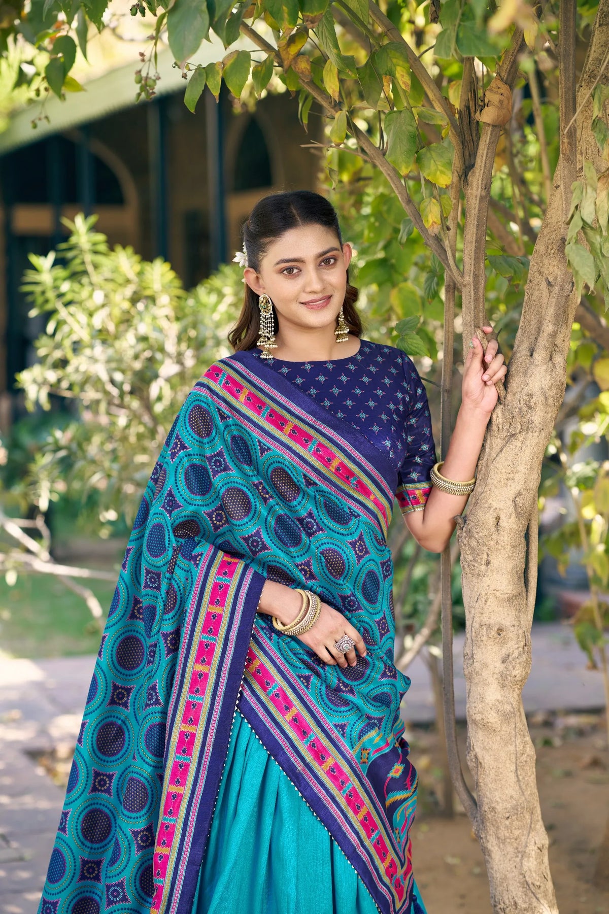 blue silk lehenga online