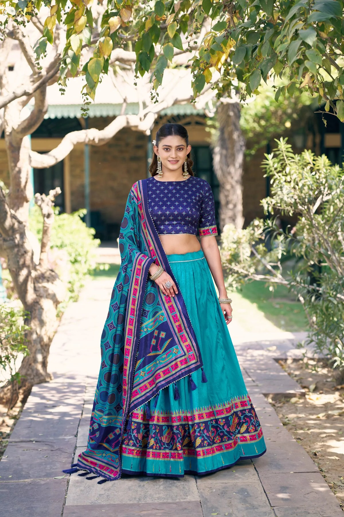 blue tasar silk lehenga choli set