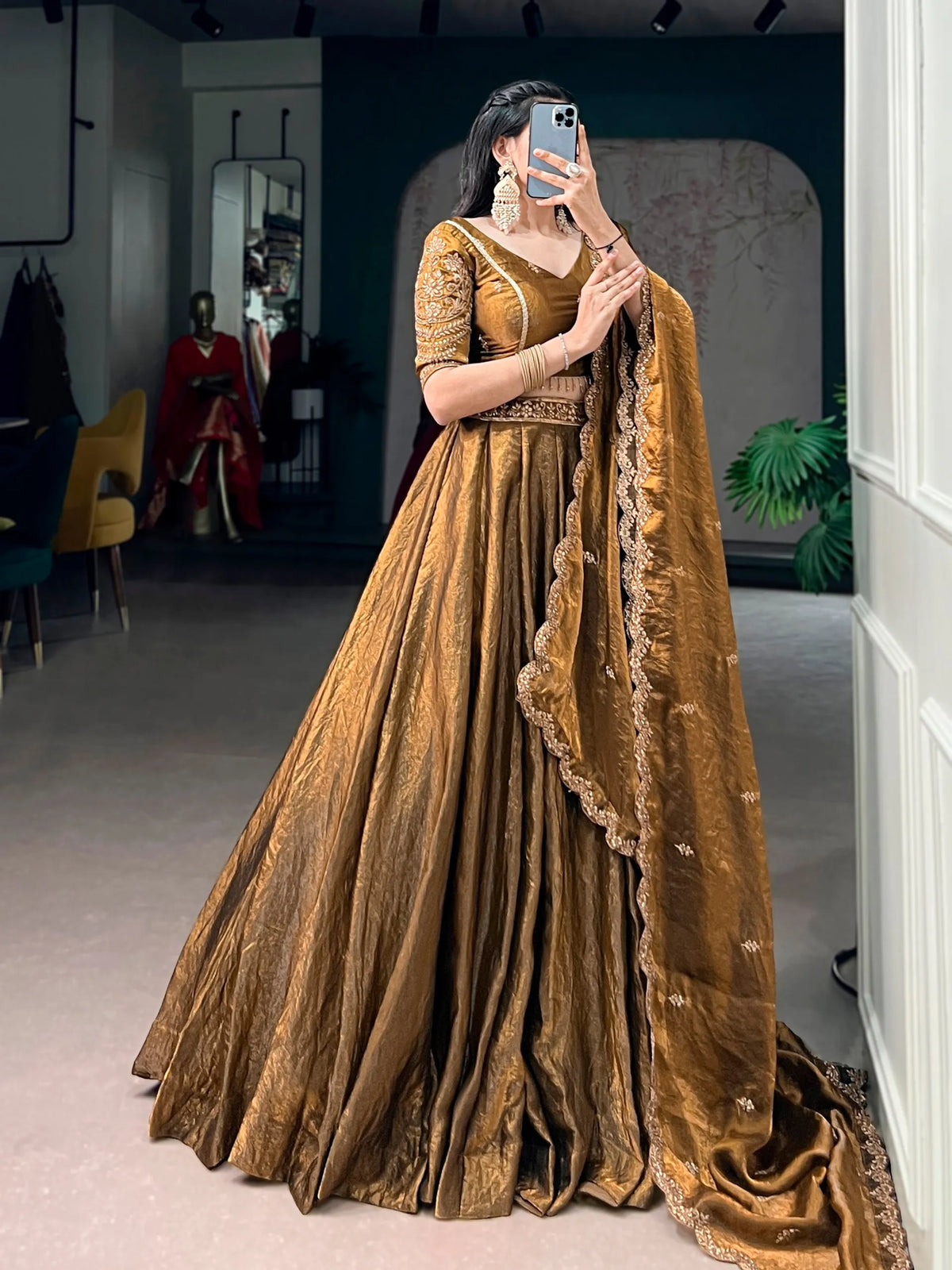brown designer lehenga