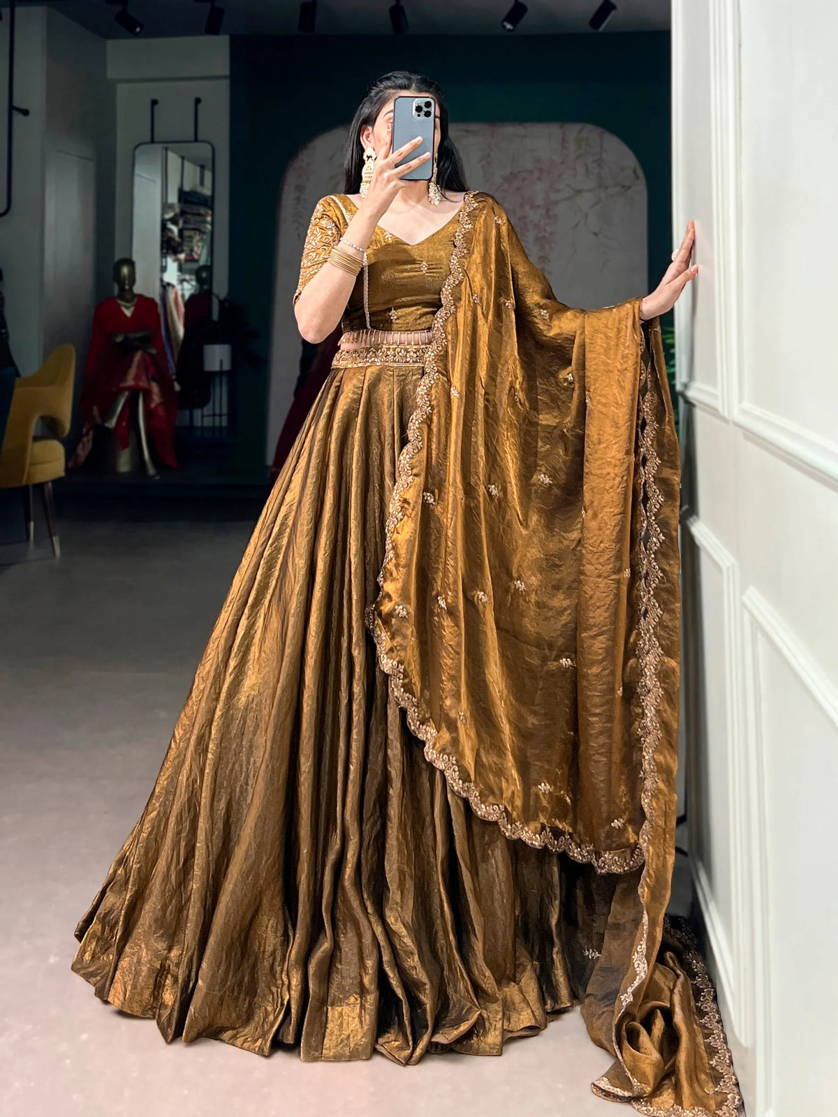 brown fendi lehenga set
