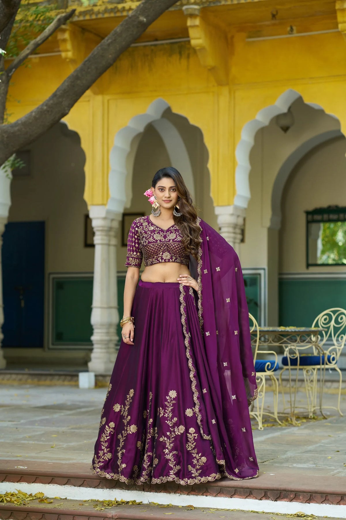 dark purple rangoli lehenga choli