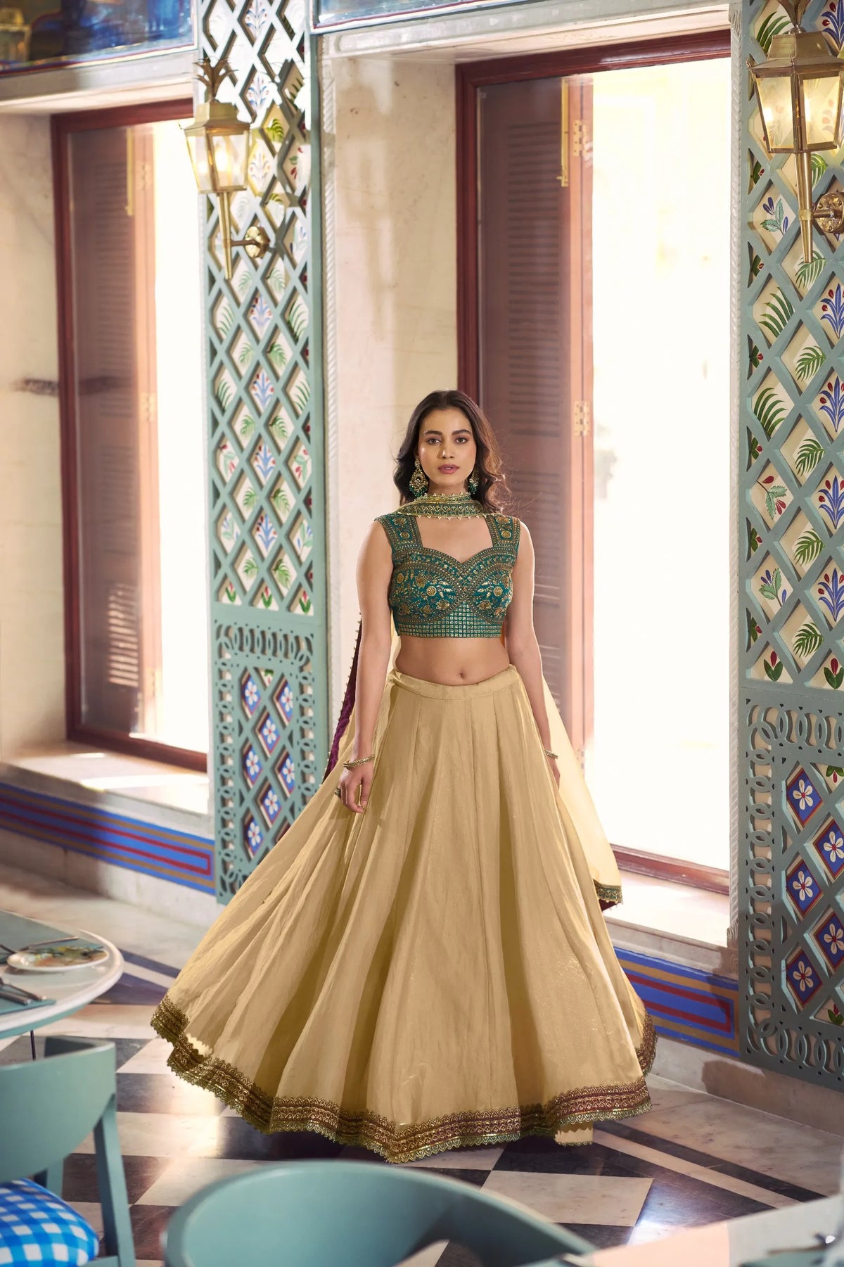 gold cancan lehenga set