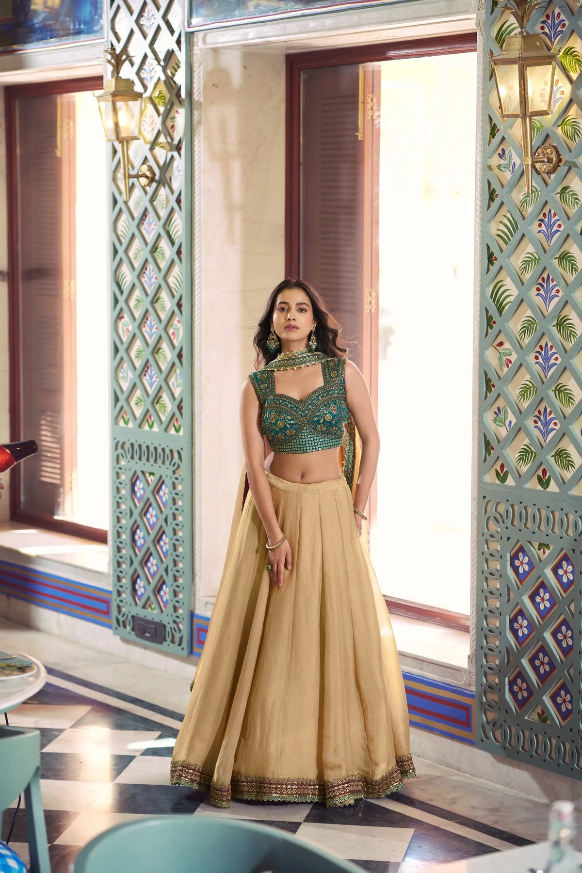 gold lace lehenga set
