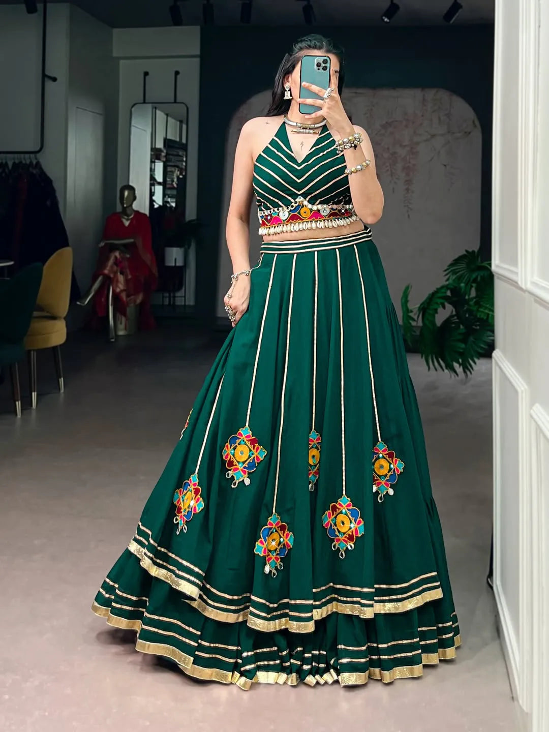 green gotta patti lehenga