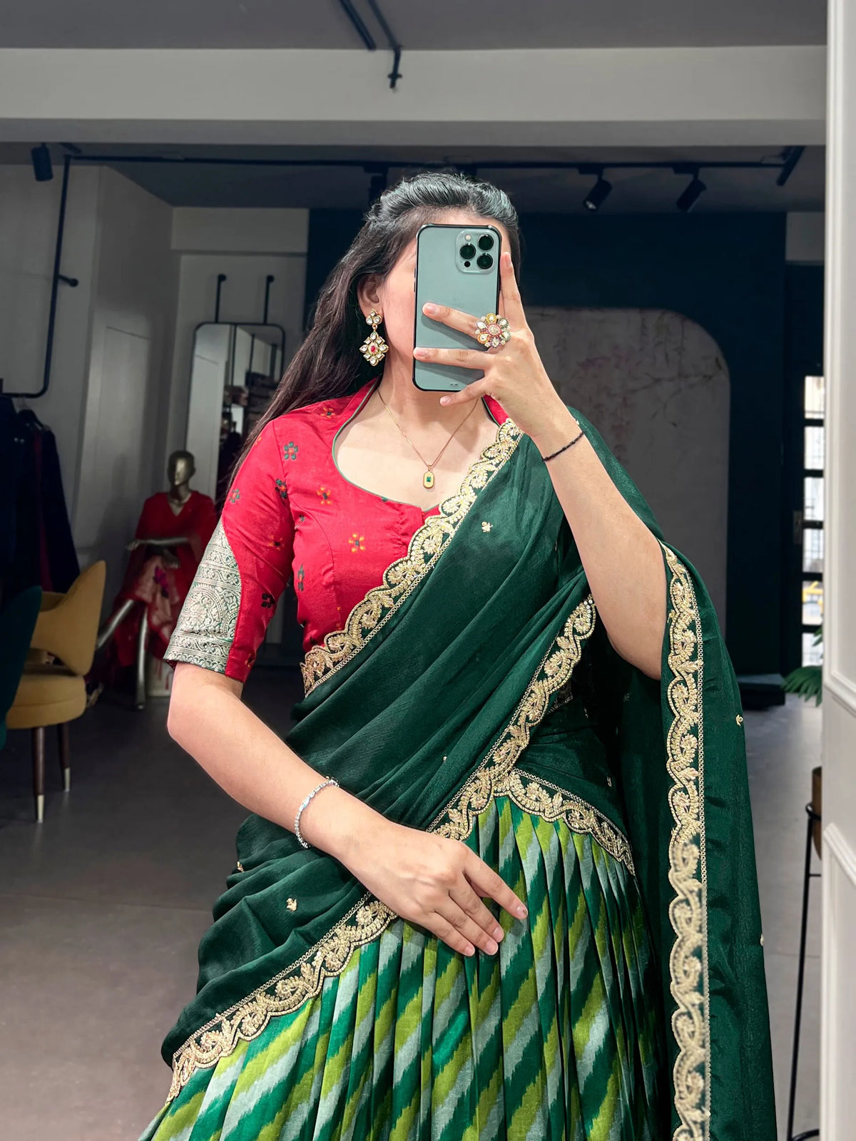 green lehenga closeup set