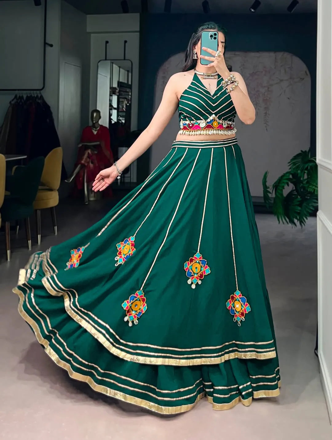 green navratri lehenga