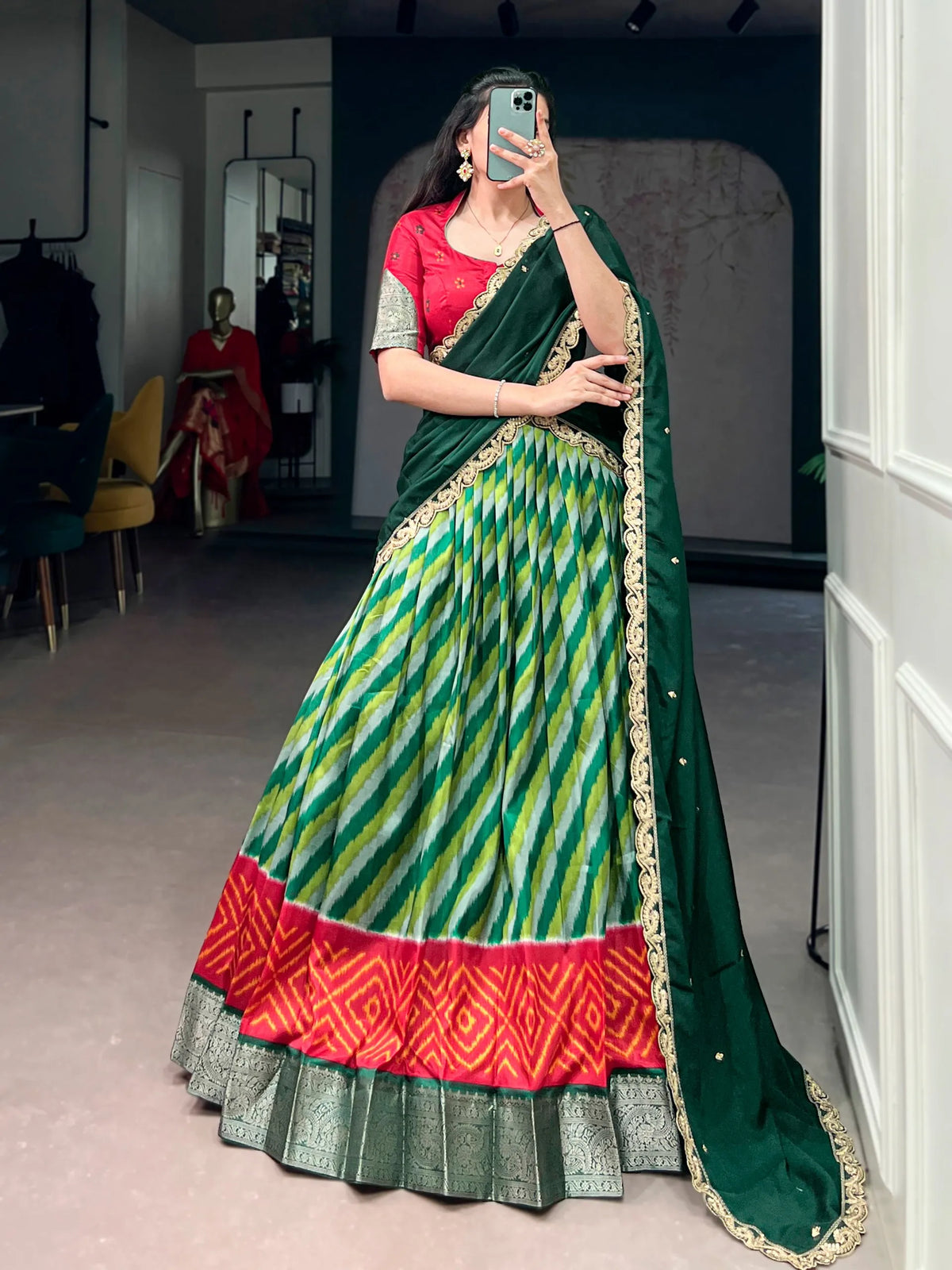 green red lehenga