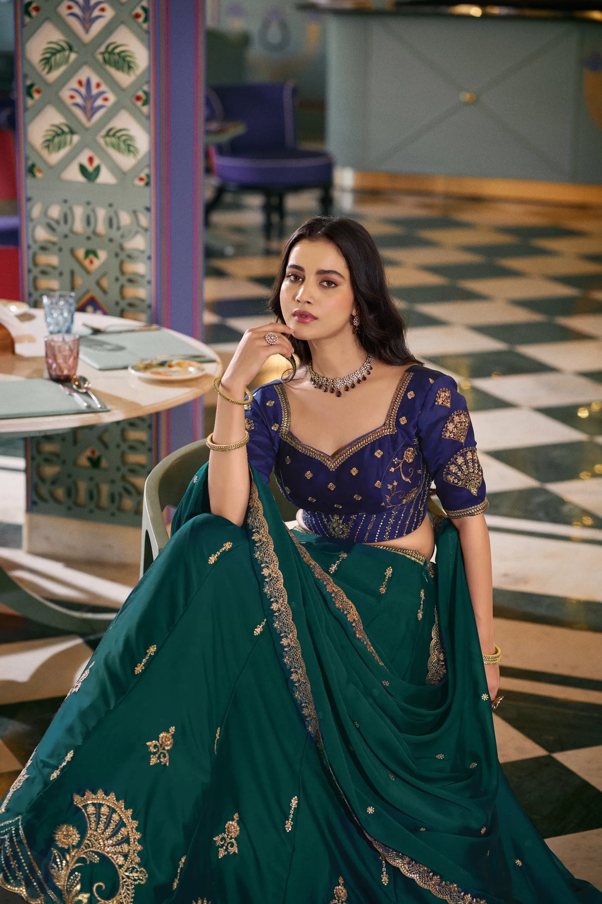 green silk lehenga choli