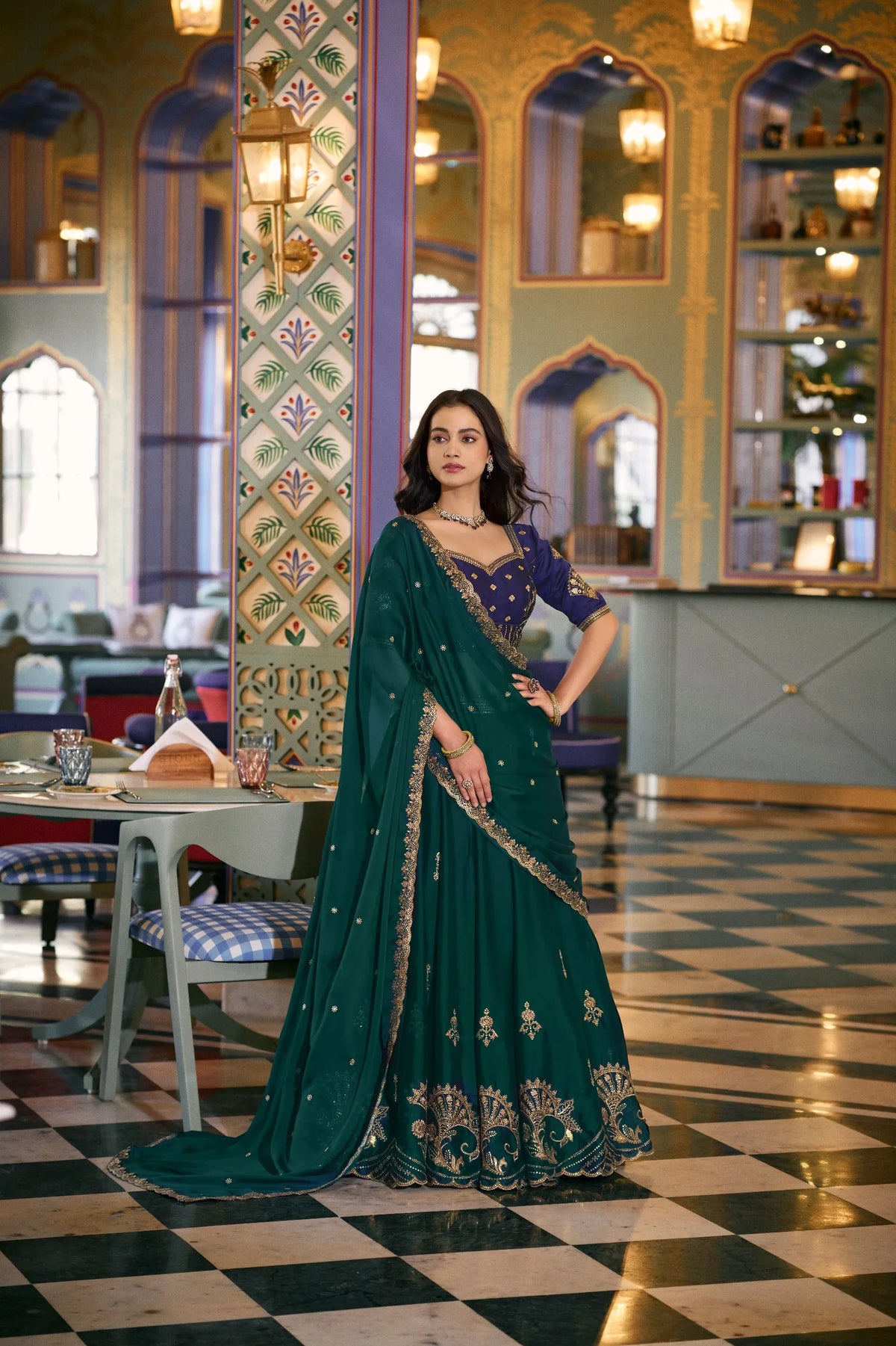 green silk lehenga set sale