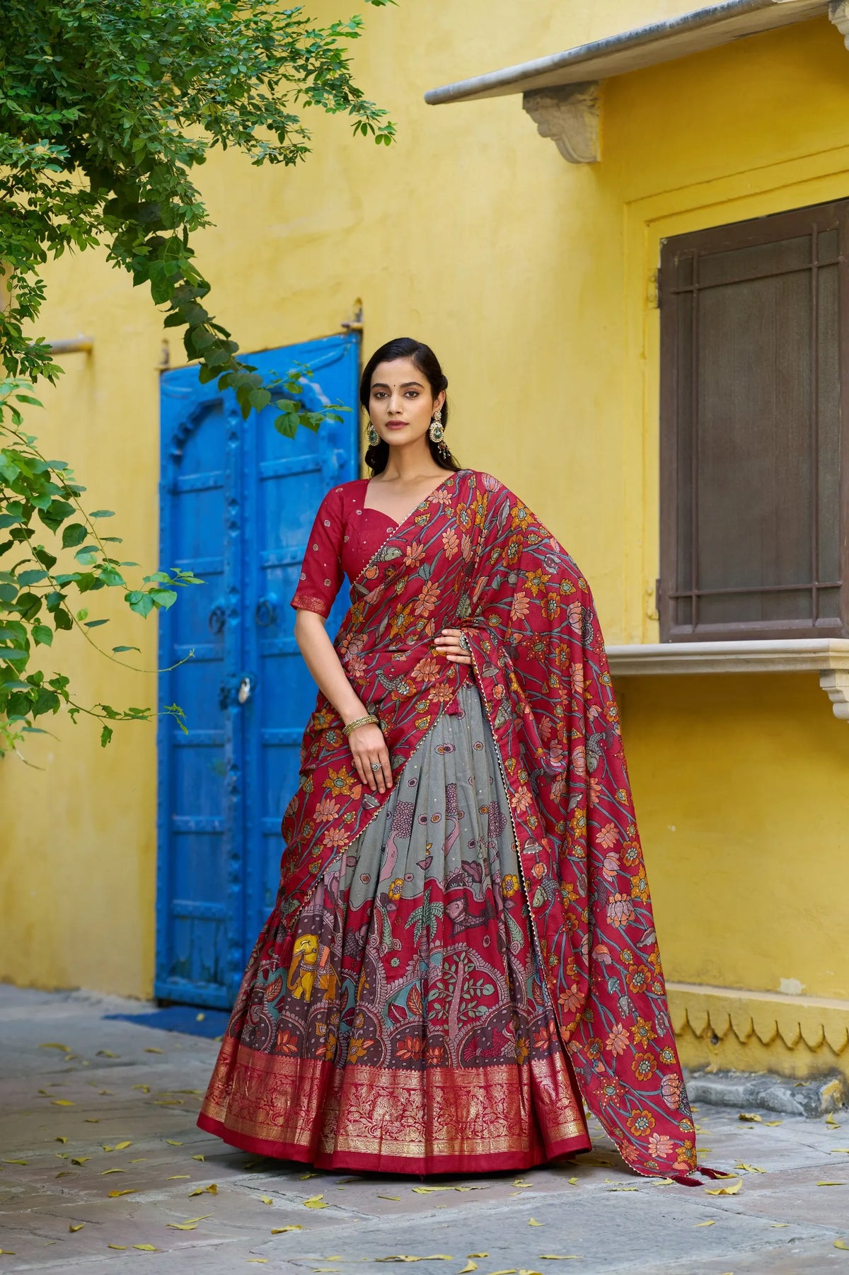 grey kalamkari lehenga