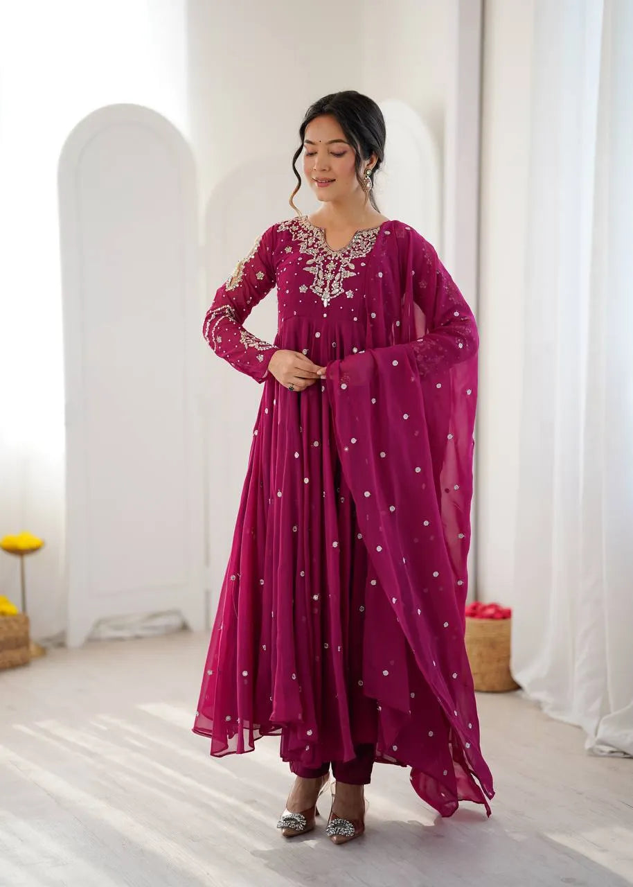 magenta anarkali gown set