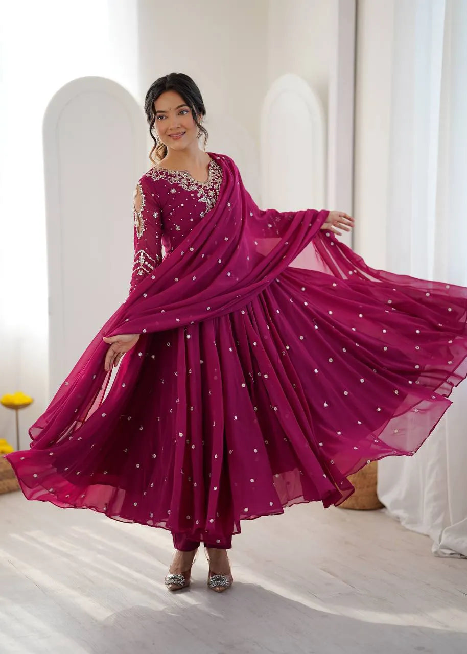 magenta embroidered gown