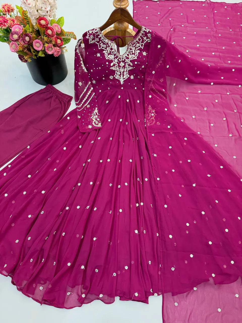 magenta ethnic gown set