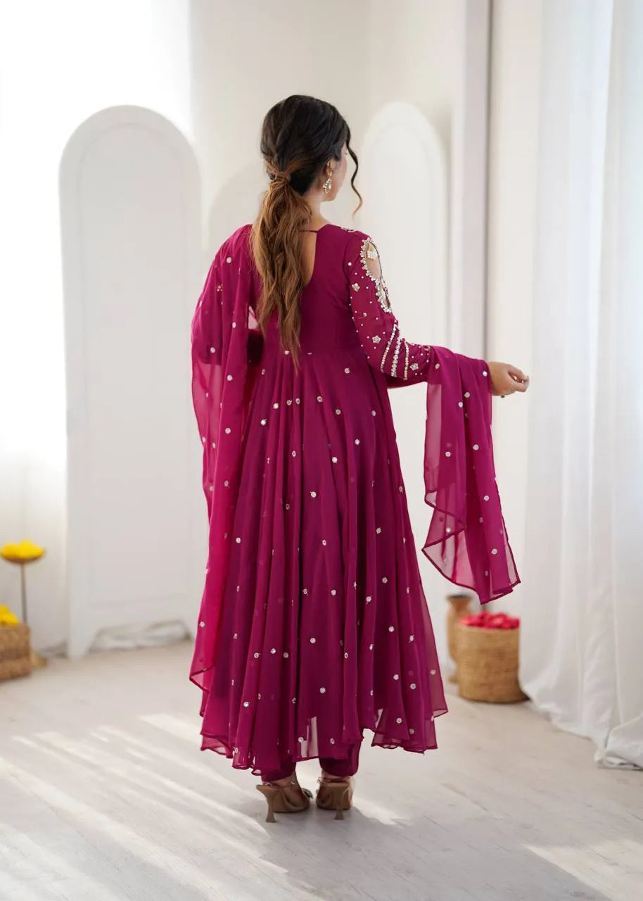 magenta flared gown set