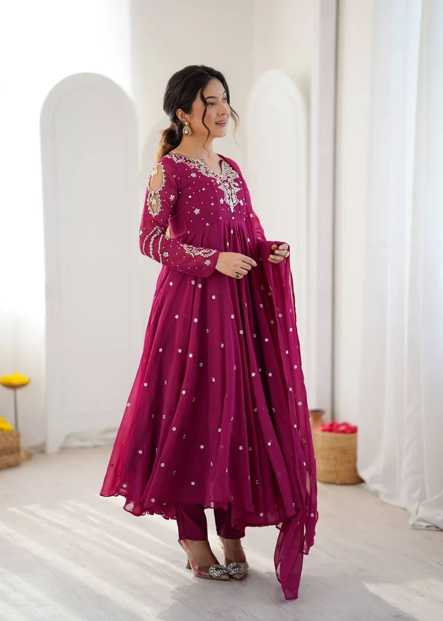 magenta gown with dupatta