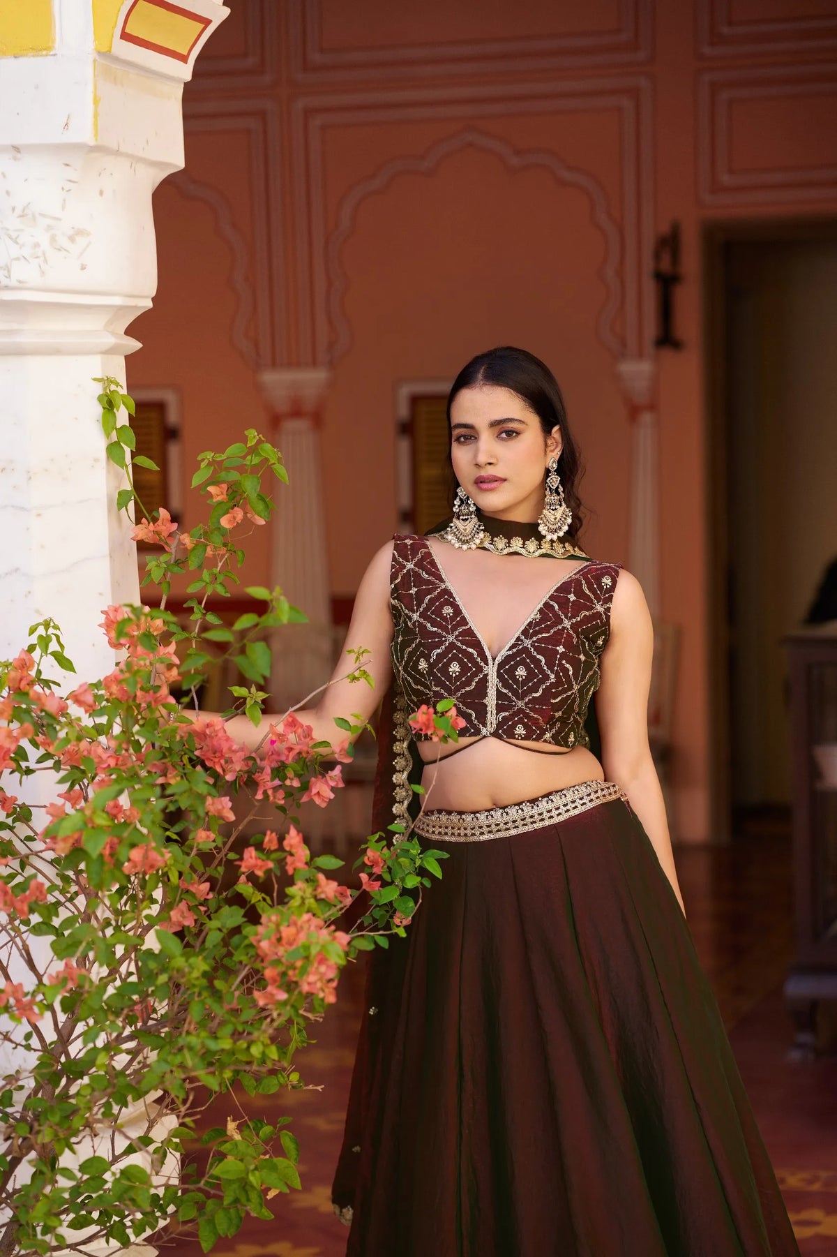 maroon designer lehenga