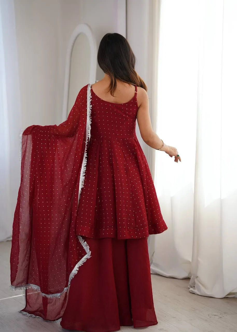 maroon ethnic sharara
