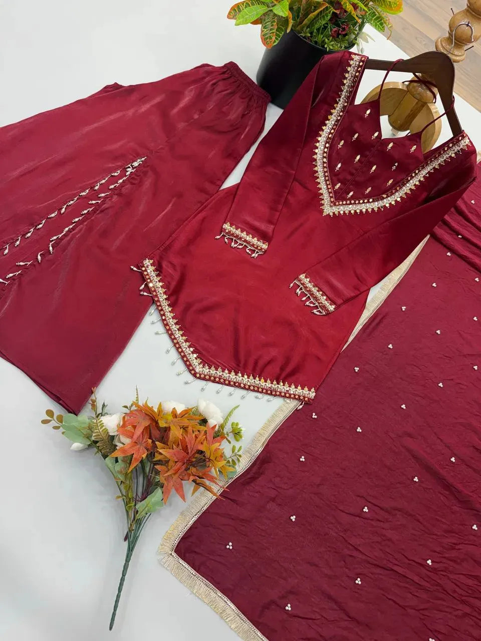 maroon party wear outfit