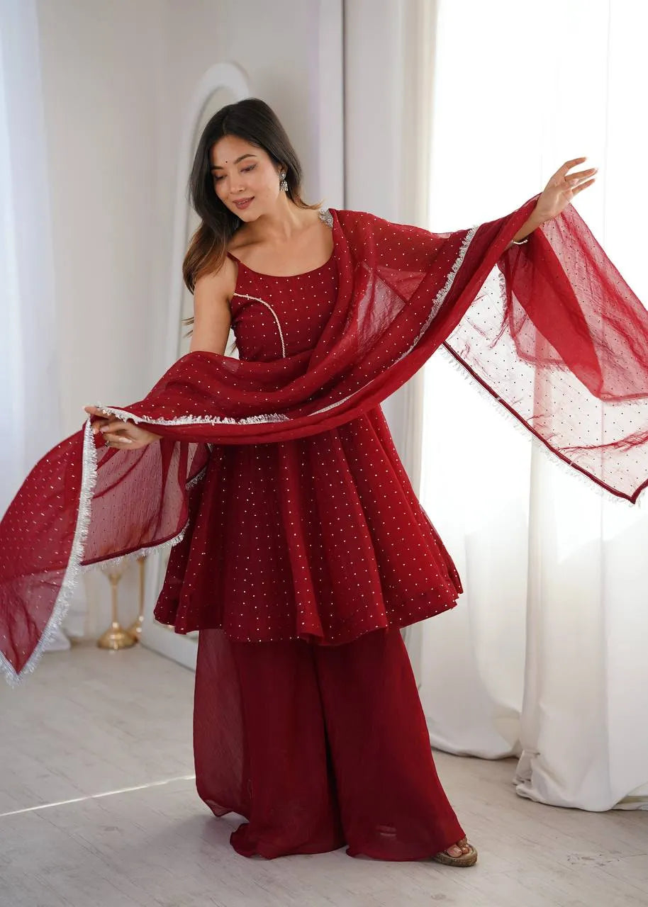 maroon zarkhand work set