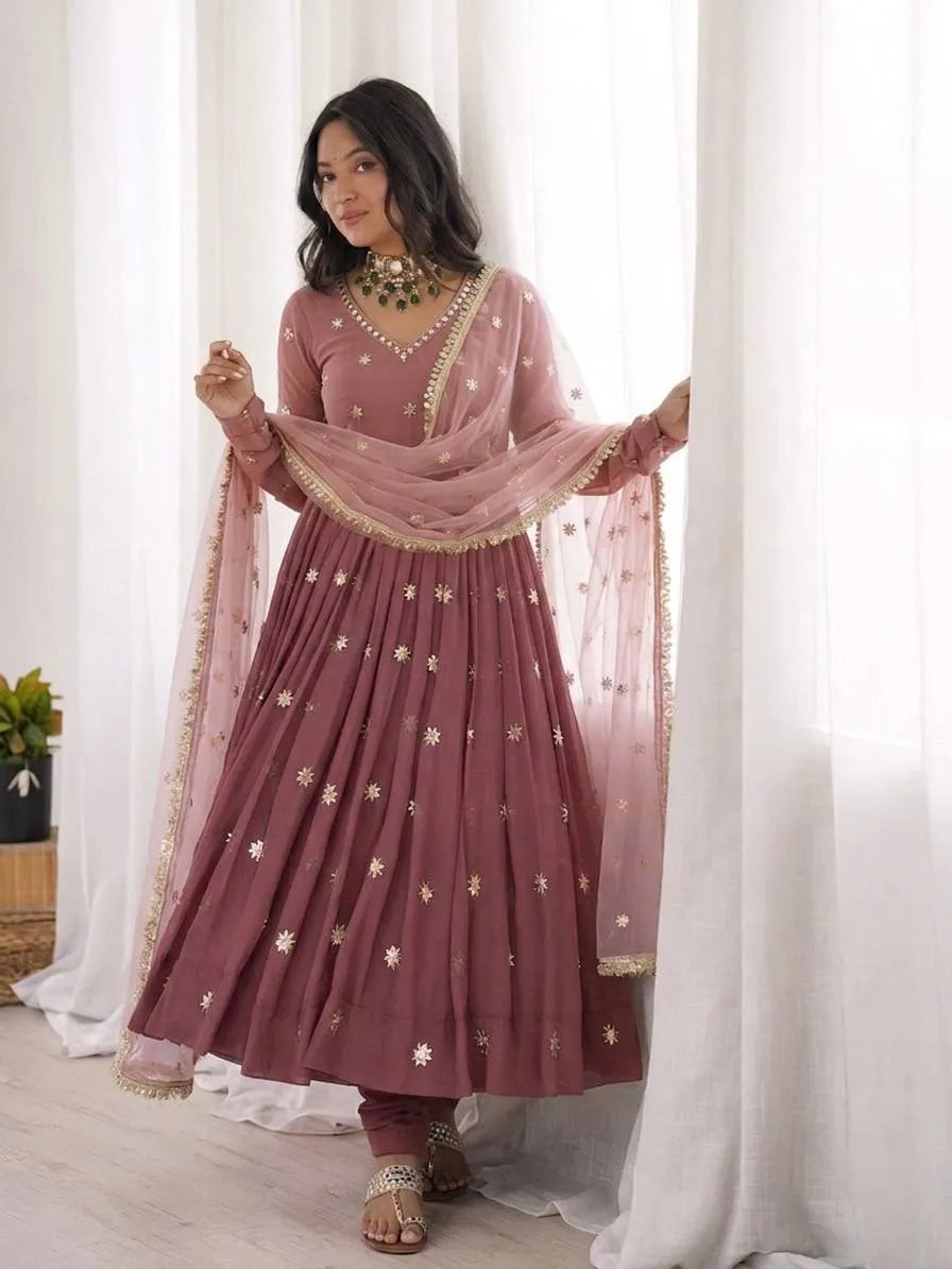 mauve anarkali gown set