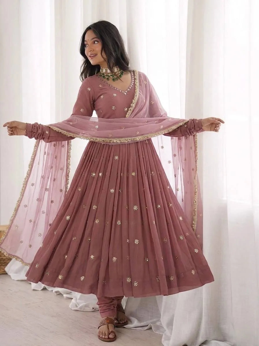 mauve embroidered gown