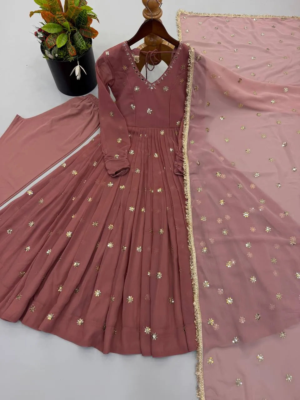 mauve gown with dupatta