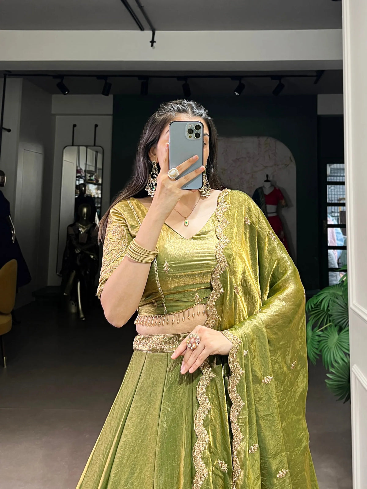 mehndi green choli set